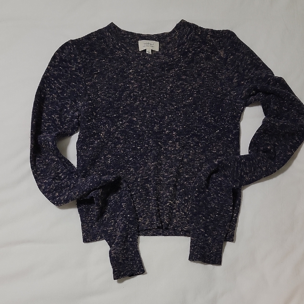 Wilfred Wool Blend Cropped Navy Speckled Crew Neck Sweater